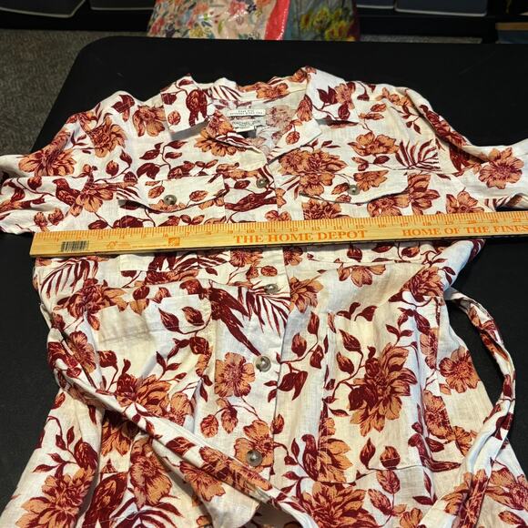 NWOT Rachel Zoe Sz L Linen Floral Print Button Down Blouse Tunic Belted Pockets - Picture 5 of 5